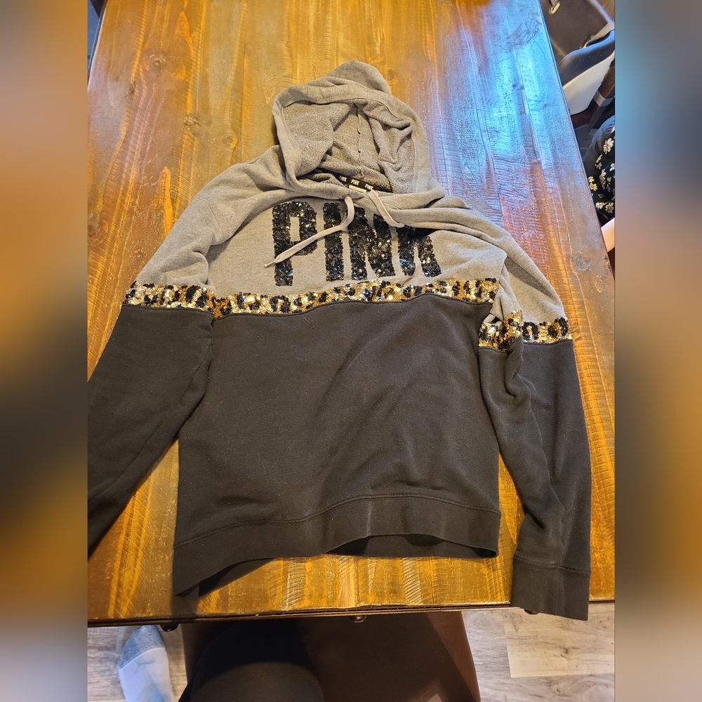 Pink Victoria Secret leopard bling hoodie